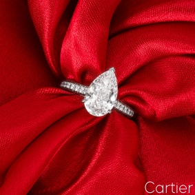 Cartier Platinum Pear Cut Diamond Solitaire 1895 Ring 2.59ct E/VS1
